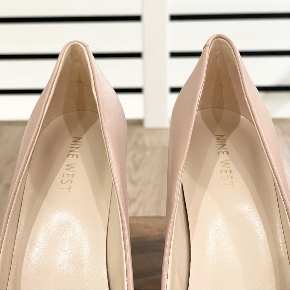 7.5 10 NINE WEST light tan blush neutral, leather pointed toe heels - Picture 4 of 10